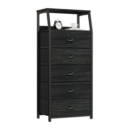 Furnulem Black Night Stand, Small Bedside Table for with 3 Fabric Drawers
