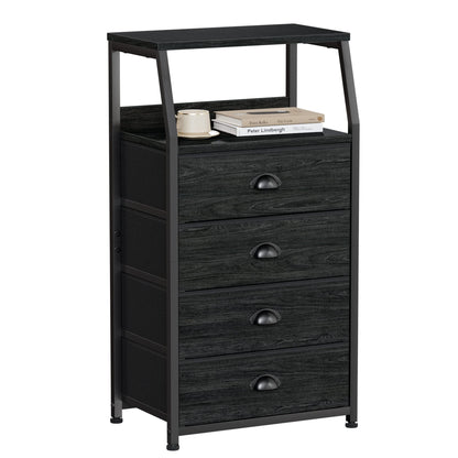 Furnulem Black Night Stand, Small Bedside Table for with 3 Fabric Drawers