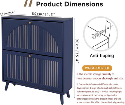 Fsbecl Shoe Storage Cabinet for Entryway with 2 Flip Drawers, Navy Blue