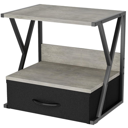 aboxoo Printer Stand for Desk with Storage Drawer, 2 Tier Desktop Or UnderDesk Shelf, Multi-Purpose Desk Organizer for Home Office, fit Fax Machine/3D Printer/Scanner, Rustic Brown