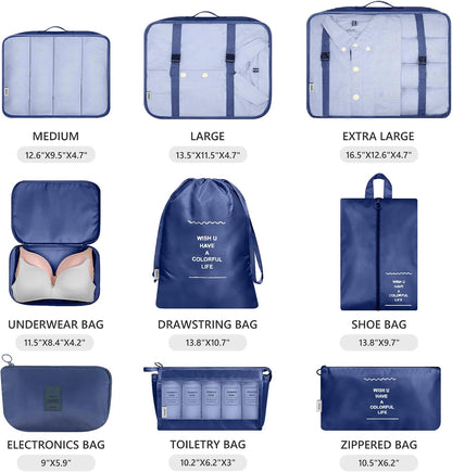 Mossio 9 Set Packing Cubes with Shoe Bag & Electronics Bag - Luggage Organizers Suitcase Travel Accessories