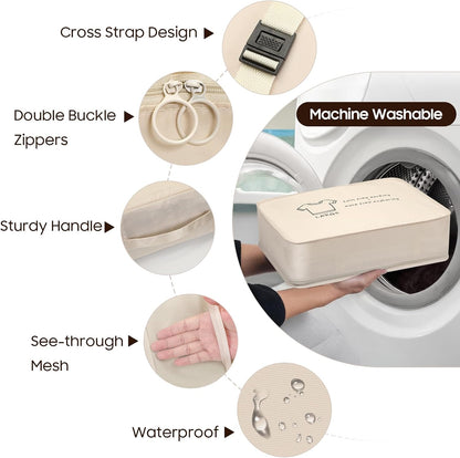 8 Set Travel Packing Organizers, Luggage Organization Bag, Beige
