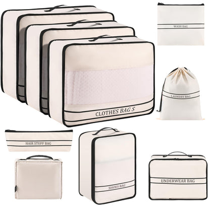 9 Set Packing Cubes Luggage Packing Organizers for Travel Accessories Space Saving Travel Bags for Carry On, Lightweight Mesh Zipper, Clothes, Shoes and Laundry Bag, Suitcases (Pink Streak)