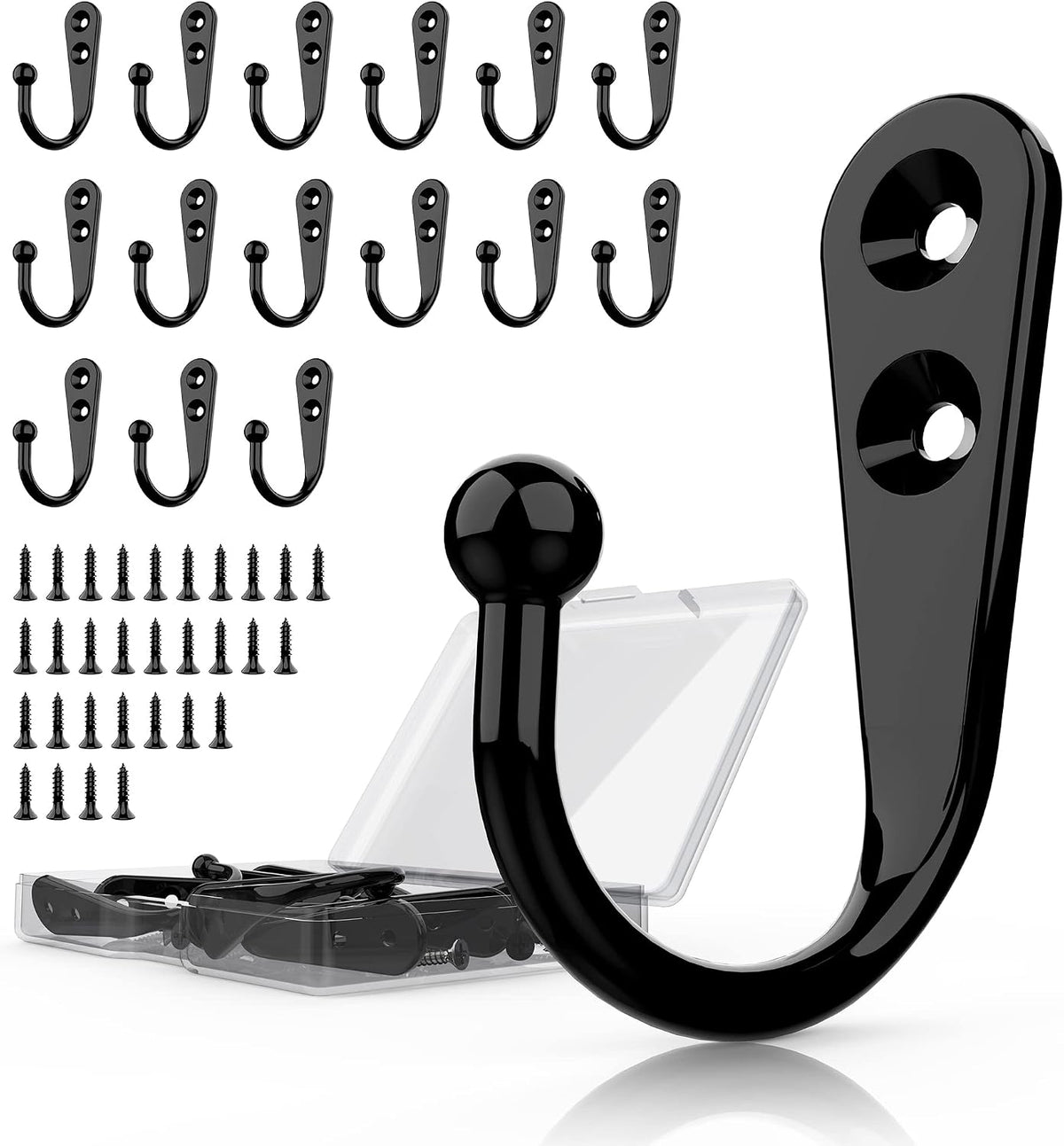 15-Pack Black Wall Mount Hooks for Hanging Coats & Towels