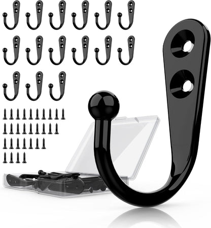 15-Pack Black Wall Mount Hooks for Hanging Coats & Towels