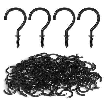 RELBRO Screw Hooks, 1 Inch Metal Screw in Cup Hooks, Black, 100 Pcs