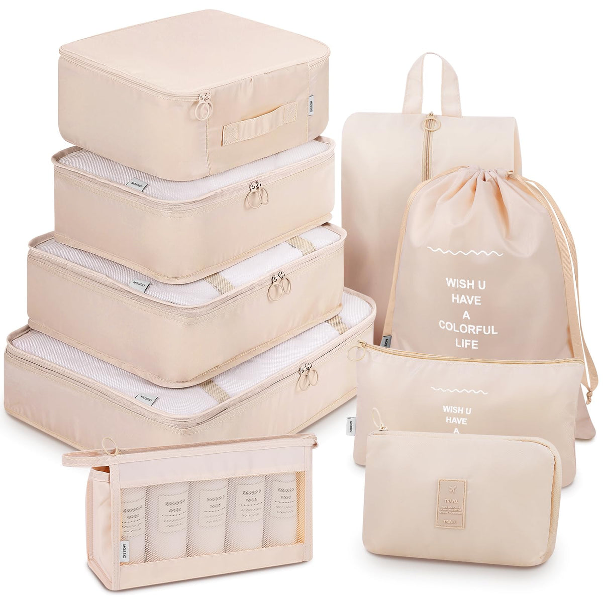 Mossio 9 Set Packing Cubes with Shoe Bag & Electronics Bag - Luggage Organizers Suitcase Travel Accessories