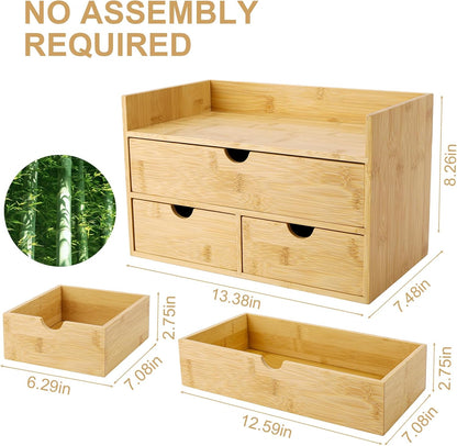 Charmewooden Bamboo Desk Organizer With Drawers Countertop Drawers Counter Storage Box Corner Desk Organizer for Home Office No Assembly Required
