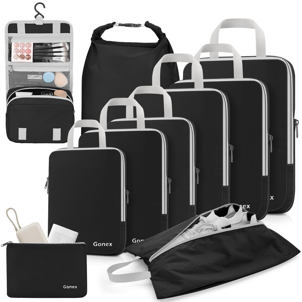 Gonex Compression Packing Cubes, 4-Piece Expandable Travel Organizers