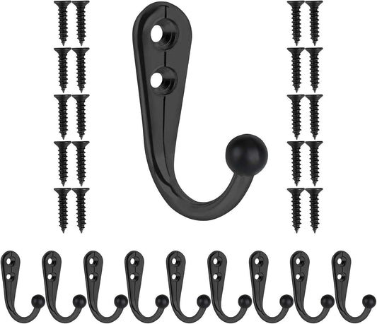 HAHAYOO 10 PCS Coat Hooks Wall Mounted, Premium Black Metal Wall Hooks for Hanging Coats, Wall Hook, Coat Hook, Towel Hooks for Hat Keys Closet Bag Backpack Hanger Farmhouse with 20Screws