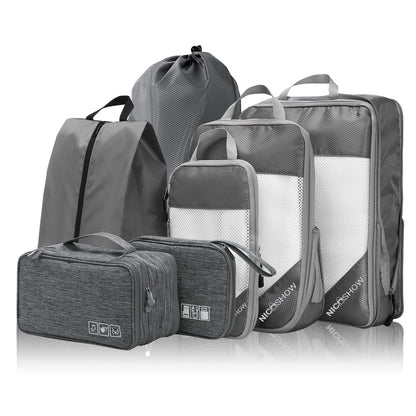 NICOSHOW 6 Set Compression Packing Cubes for Travel - Compressible, Lightweight, and Space-Saving Packing Cubes, Travel Essentials for Women, Grey