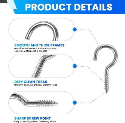 50 Pack 1 Inch Eye Bolts M2 Screw in Hooks,304 Stainless Steel Screw-in Hooks，Metal Ceiling Hooks，for Hanging Plants, Yoga, Lighting fixtures, Indoor and Outdoor use (50, M2-1inch)