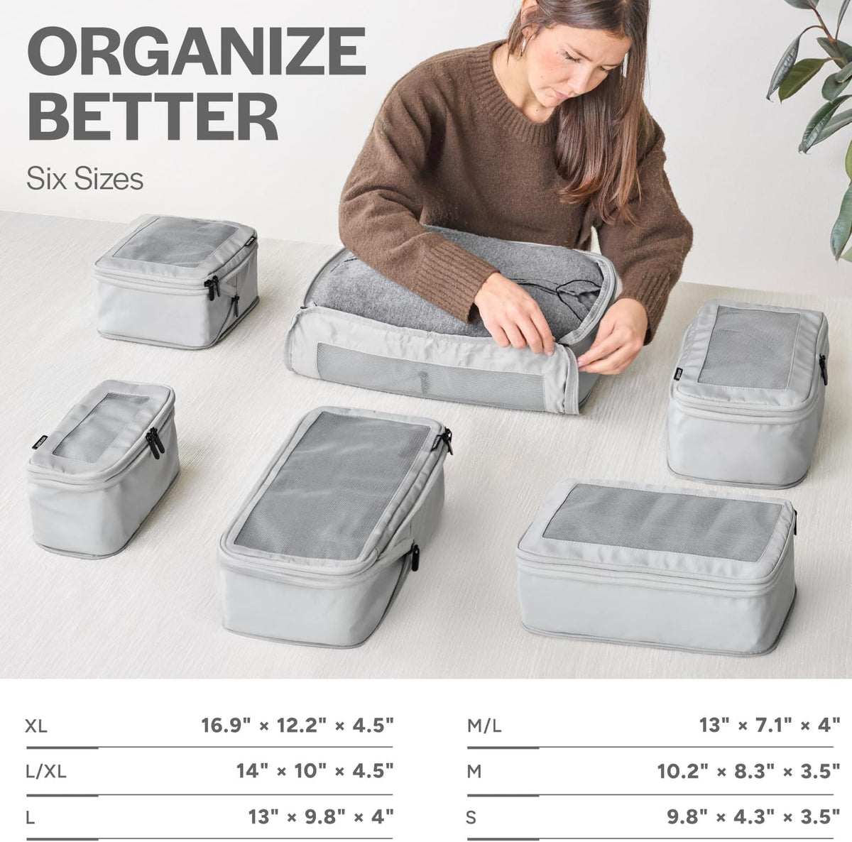 Aerotrunk Compression Packing Cubes for Travel, 6-Pack, Light Grey