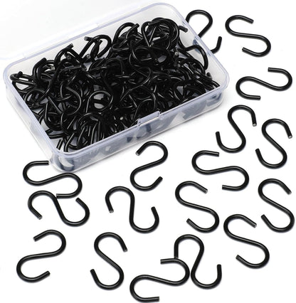 Senkary 100 Pieces 1 Inch Mini S Hooks Small S Hooks Stainless Steel S Shaped Hooks for Ornaments, Jewelry and Hanging (Black)