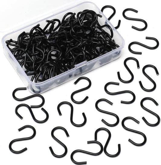 Senkary 100 Pieces 1 Inch Mini S Hooks Small S Hooks Stainless Steel S Shaped Hooks for Ornaments, Jewelry and Hanging (Black)