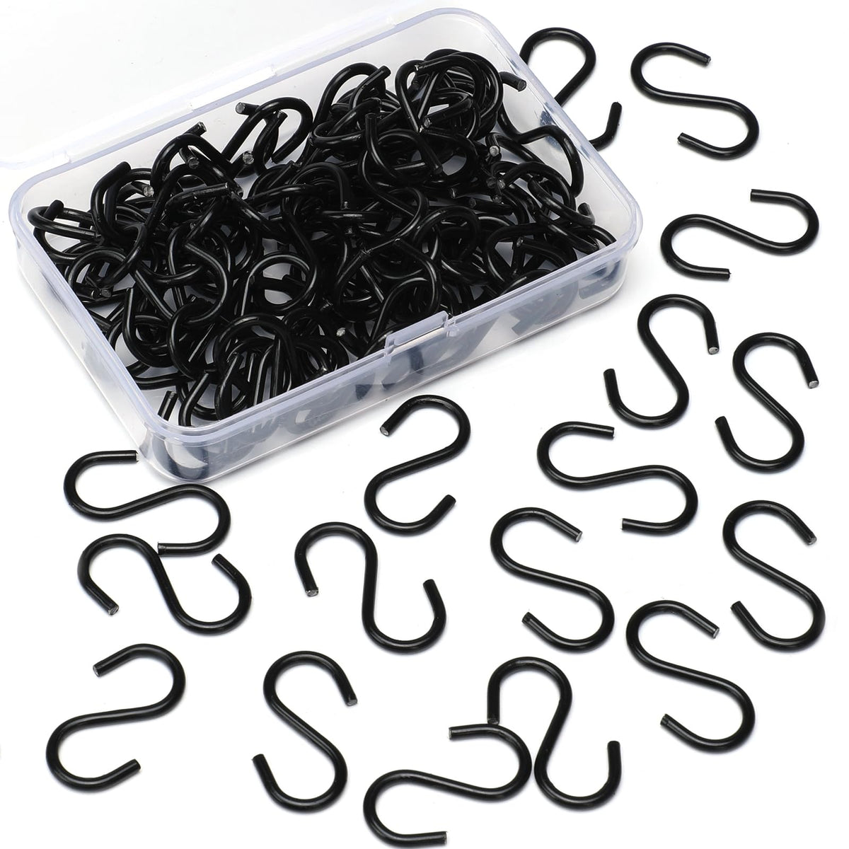 Senkary 100 Pieces 1 Inch Mini S Hooks Small S Hooks Stainless Steel S Shaped Hooks for Ornaments, Jewelry and Hanging (Black)