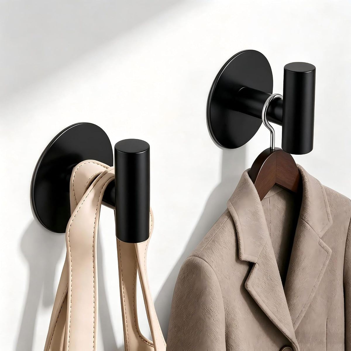 Self-Adhesive Coat Hooks, Stainless Steel Heavy Duty Wall Hooks, Towel Hooks for Hanging Robes, Aprons, Coats and Hats in Bathrooms,Kitchens and Hotels(2 Pack, Black)