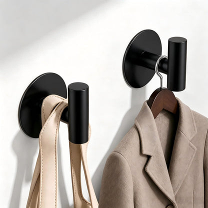 Self-Adhesive Coat Hooks, Stainless Steel Heavy Duty Wall Hooks, Towel Hooks for Hanging Robes, Aprons, Coats and Hats in Bathrooms,Kitchens and Hotels(2 Pack, Black)