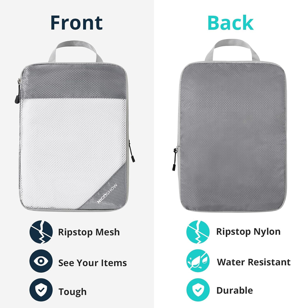 NICOSHOW 6 Set Compression Packing Cubes for Travel - Compressible, Lightweight, and Space-Saving Packing Cubes, Travel Essentials for Women, Grey