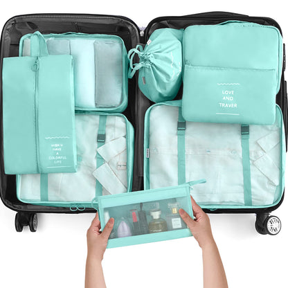 KPX 8 Set Packing Cubes for Travel, Luggage Packing Organizers Accessories Large Toiletries Bag for Clothes Shoes Cosmetics (8Set-Pink Bow)