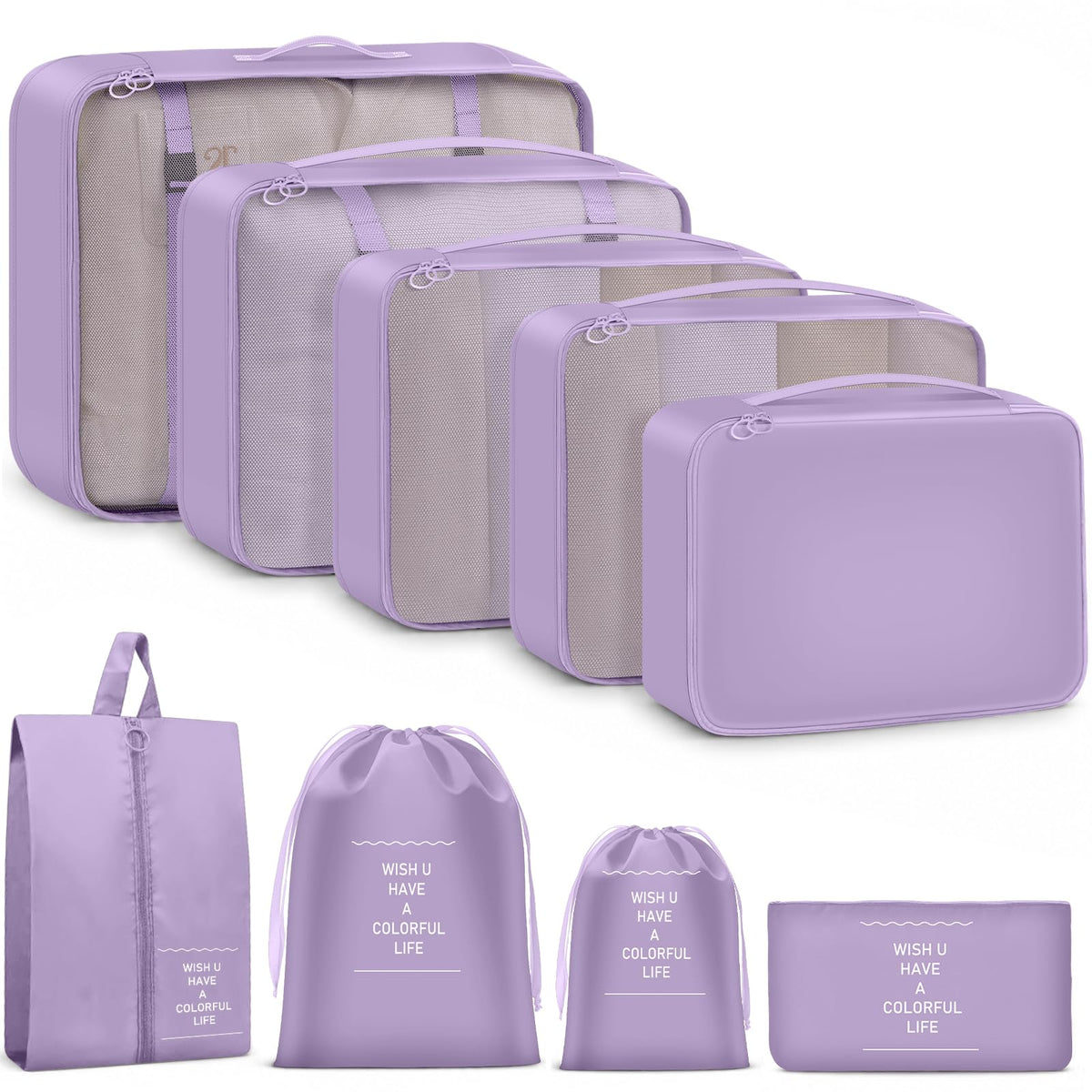 9 Set Packing Cubes for Travel Essentials - Lightweight Carry-On Luggage Organizer Bags with Shoe, Clothes & Laundry Bags for Airplane, Family & Business Travel, Pink leopard print