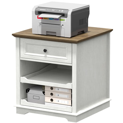 REDAYFUR Lateral File Cabinet 3 Drawer File Cabinet with Charging Station, Wood Lateral Filing Cabinet, Printer Stand with Open Adjustable Storage Shelves for Home Office, Cherry