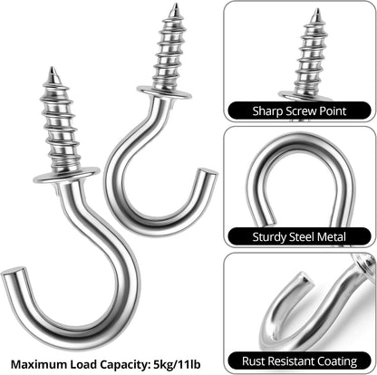 Senkary 120 Pieces 1/2 Inch Small Screw in Hooks for Hanging, Steel Metal Mini Screw Hooks for Hanging Outdoor String Lights Plants Ceiling Cup Picture Jewelry Ornaments (Silver)