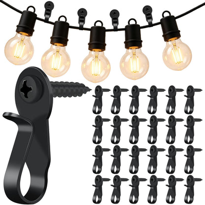 HiGift 36 Pack Light Hanger Hooks, Black Stainless Steel Screw in Hook for Hanging Outdoor Lights, Rope Light Clips for Christmas and Holiday Decor, Wire and Fairy Led Lights
