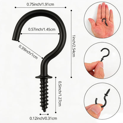Senkary 120 Pieces 1 Inch Small Screw in Hooks for Hanging, Steel Metal Mini Screw Hooks for Hanging Outdoor String Lights Plants Ceiling Cup Picture Jewelry Ornaments (Black)