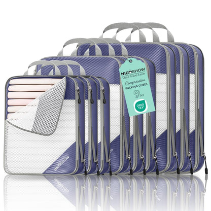 NICOSHOW 6 Set Compression Packing Cubes for Travel - Compressible, Lightweight, and Space-Saving Packing Cubes, Travel Essentials for Women, Grey