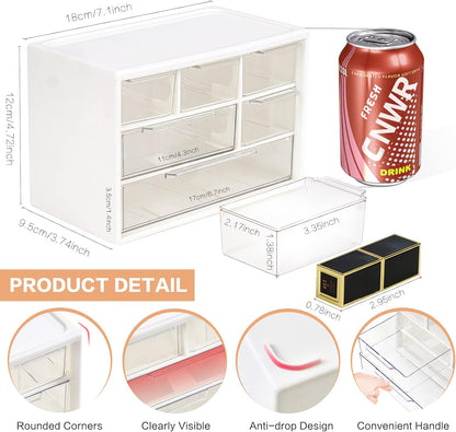 Desk Storage Organizer with 6 Mini Drawers, Stackable, White