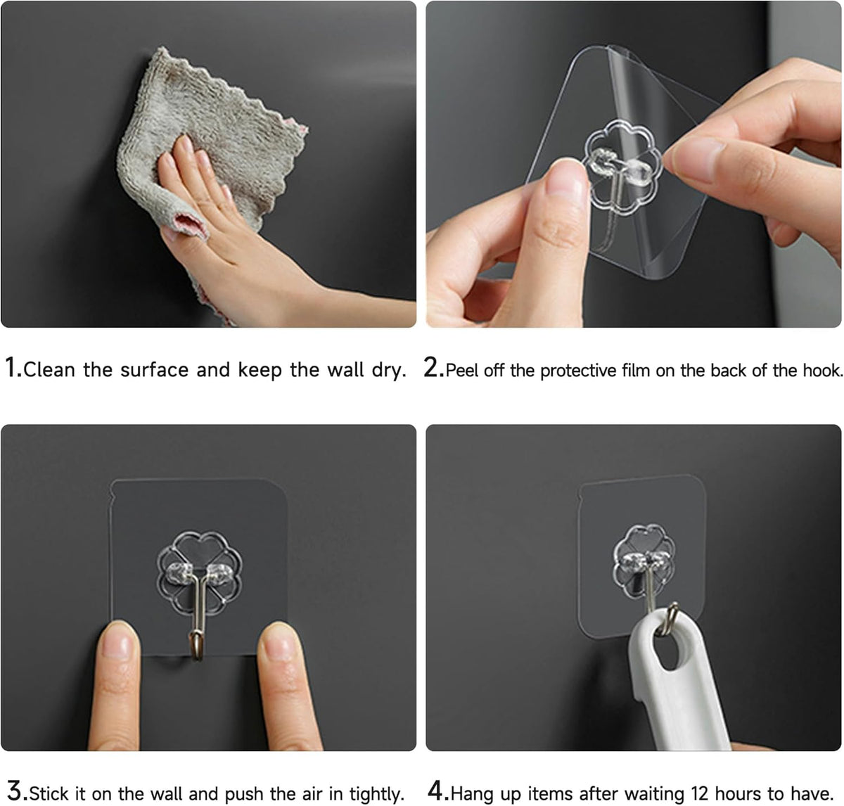 28 Pack Sticky Hooks for Hanging Heavy Duty, Wall Hooks Adhesive, Clear self Adhesive Hooks for Wall, Kitchen, Bathroom, Shower & Ceiling