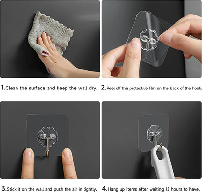 28 Pack Sticky Hooks for Hanging Heavy Duty, Wall Hooks Adhesive, Clear self Adhesive Hooks for Wall, Kitchen, Bathroom, Shower & Ceiling