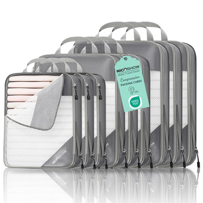 NICOSHOW 6 Set Compression Packing Cubes for Travel - Compressible, Lightweight, and Space-Saving Packing Cubes, Travel Essentials for Women, Grey