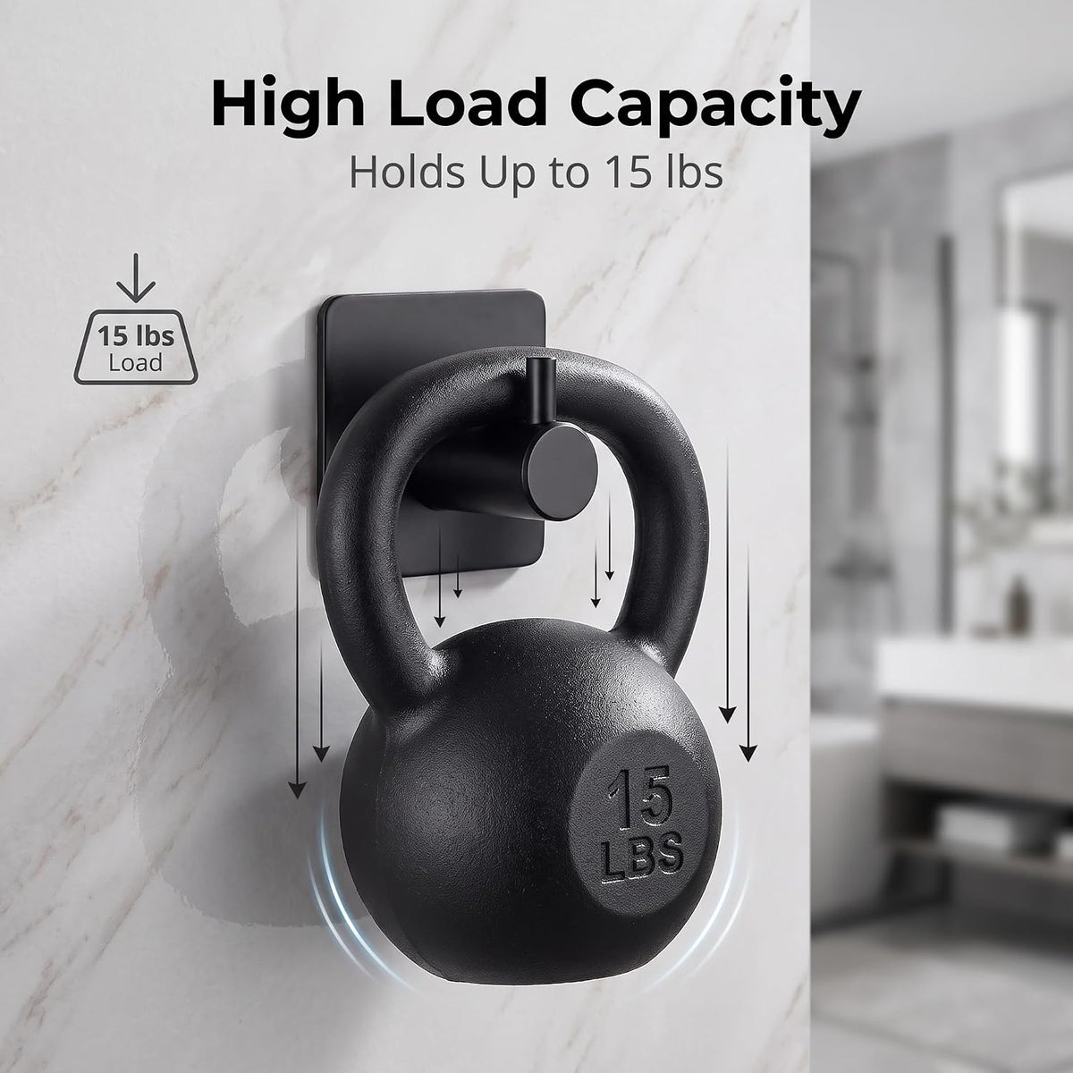 Fotosnow Black Adhesive Towel Hooks Heavy Duty Stick on Wall Hooks Shower Hooks for Bathroom Kitchen Door-4 Packs