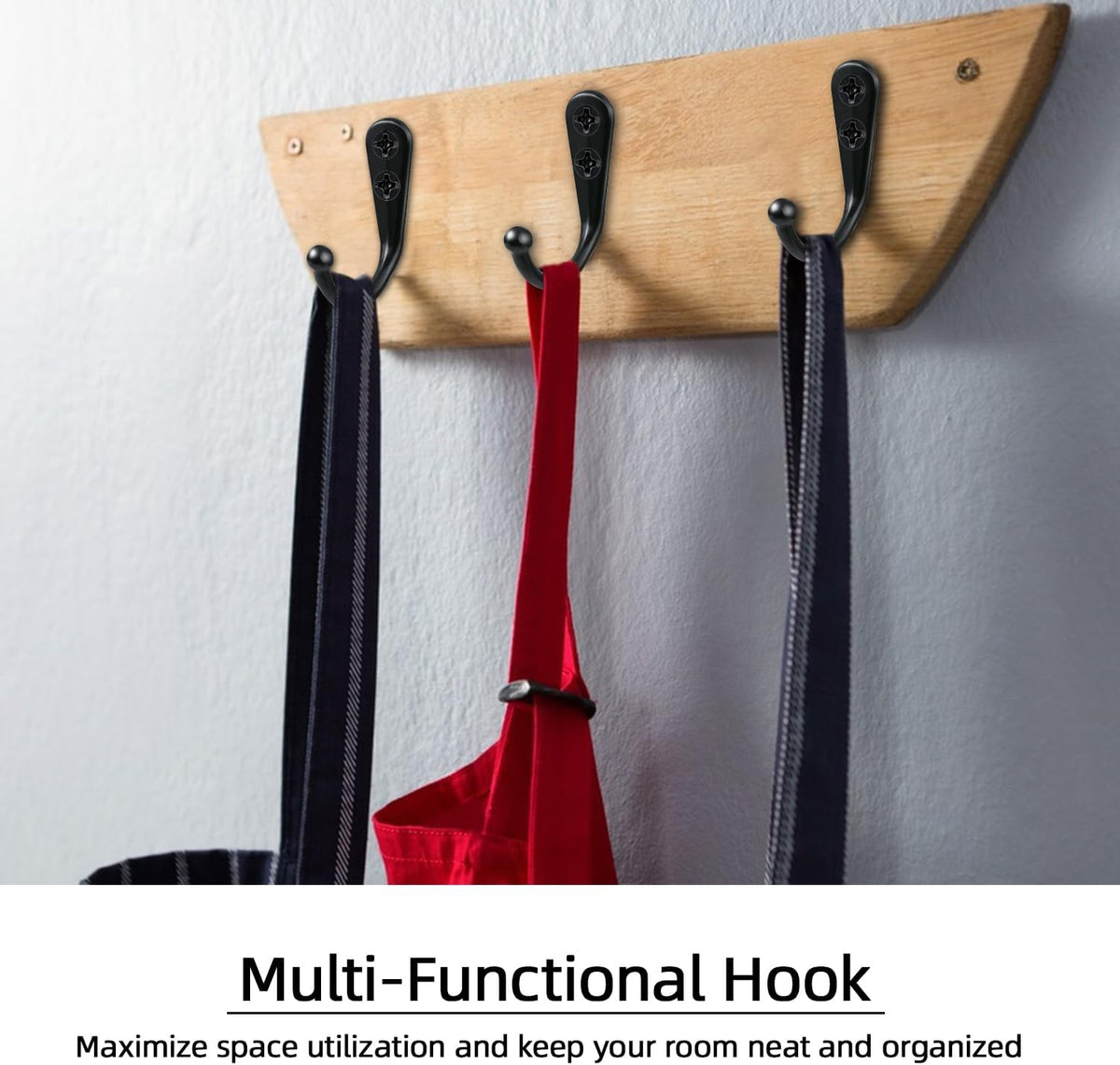 Small Metal Hooks for Wall Hanging, Rustproof Black Coat Hooks with Screws