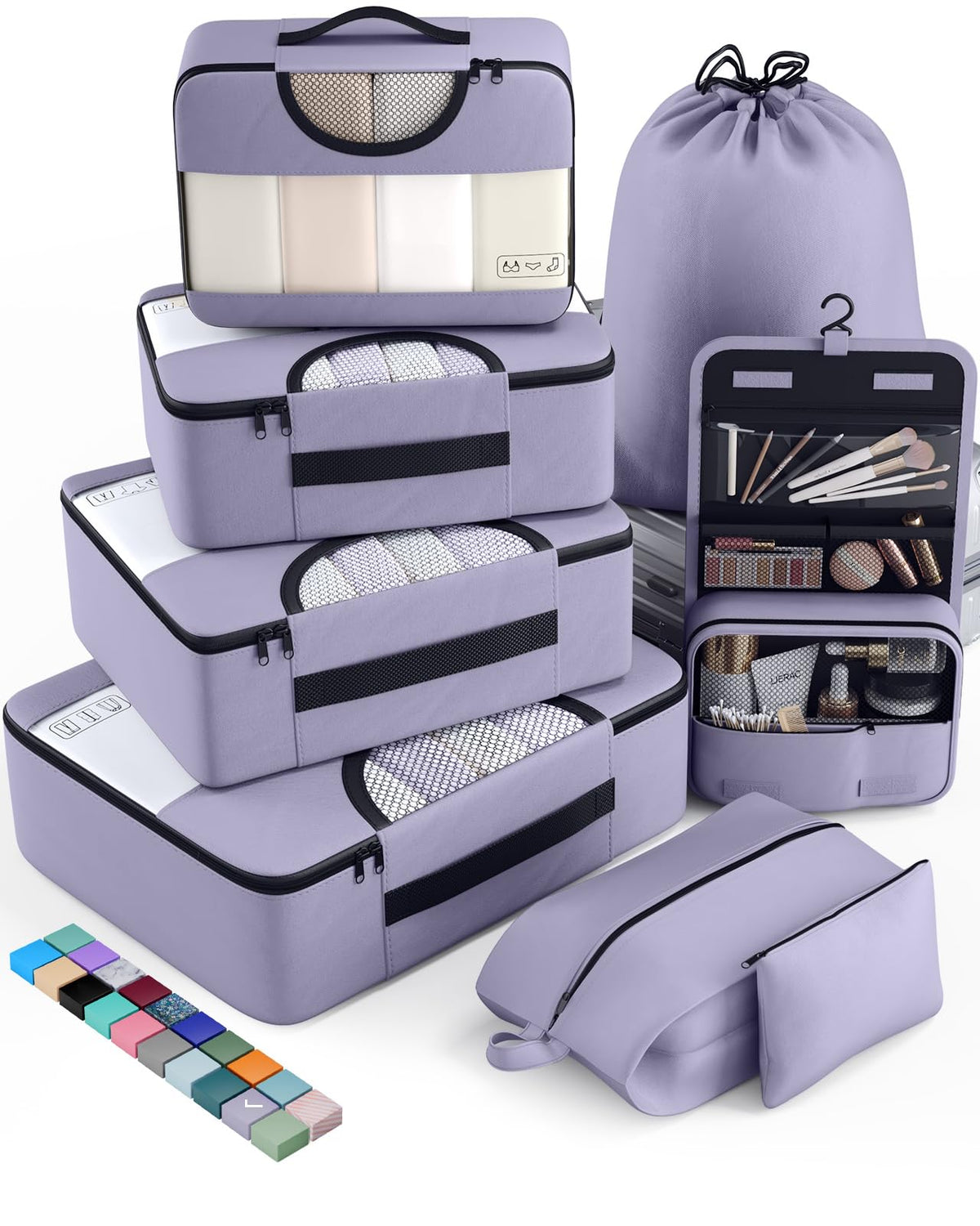 Veken 8 Set Packing Cubes for Travel Essentials, Suitcase Organizer Bags in 4 Sizes, Carry-On Luggage Accessories with Laundry Bag, Airplane Must Have, Gifts for Women Men