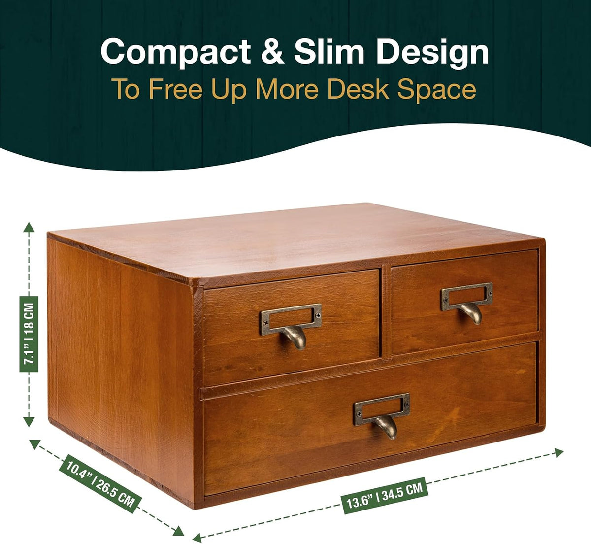 Modular Stackable Desktop Apothecary Cabinet with 3 Drawers - Solid Wood Medicine Cabinet for Tabletop - Card Catalog Drawers with Label Holders - Desktop Chest Drawer for Storage and Organization