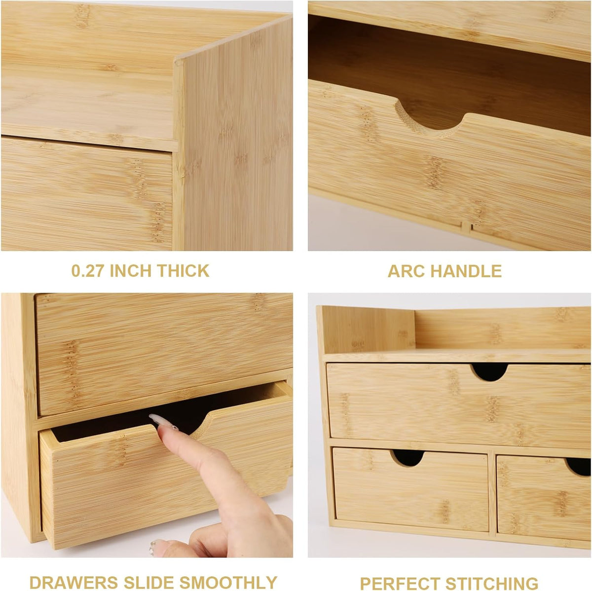 Charmewooden Bamboo Desk Organizer With Drawers Countertop Drawers Counter Storage Box Corner Desk Organizer for Home Office No Assembly Required