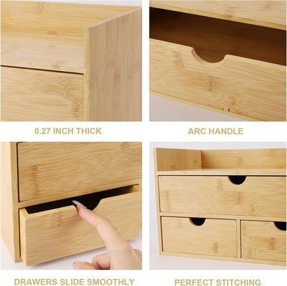 Charmewooden Bamboo Desk Organizer With Drawers Countertop Drawers Counter Storage Box Corner Desk Organizer for Home Office No Assembly Required