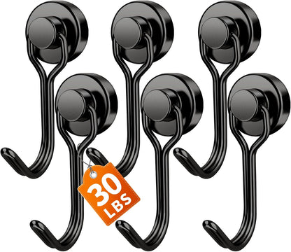 FINDMAG Magnetic Hooks for Cruise Cabins, 6 Pack, 30 LB+, Black