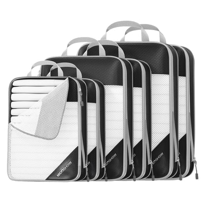 NICOSHOW 6 Set Compression Packing Cubes for Travel - Compressible, Lightweight, and Space-Saving Packing Cubes, Travel Essentials for Women, Grey