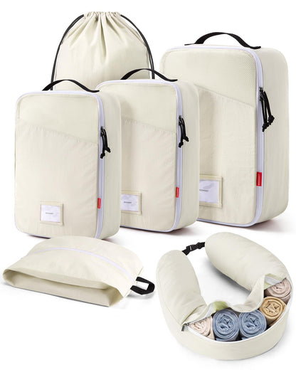 BAGSMART 6 Set Packing Cubes for Travel with Fillable Neck Pillow, Shoe Bag