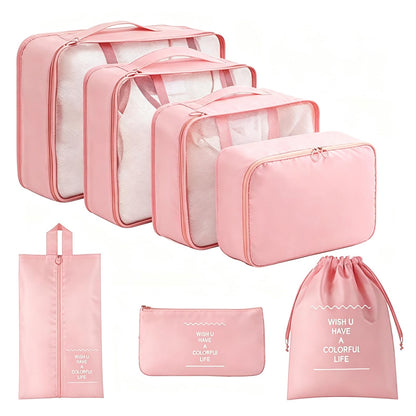 Packing Cubes for Travel - 7 Set Luggage Organizer Bags for Family, Mesh Breathable Travel Packing Cubes for Suitcases Durable Essentials Bags Set with Large Toiletries Bag (Beige)