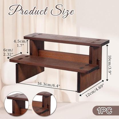 QfwdfcTrenz Wooden Countertop Shelf Organizer 2 Tier Wooden Shelf 6.4x4.69x3.9 Inch Small Organizer Dessert Stand Risers Fragrance Stand Wood Trinket Riser for Cosmetics Figure Collection