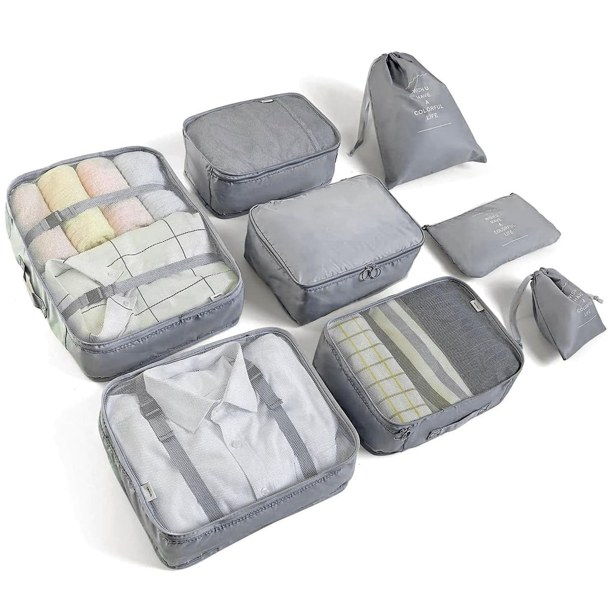 LANSKLBD 6/8 Set Packing Cubes for Suitcases Travel Luggage Packing Organizers,Travel Accessories Essentials Luggage Organizer with Shoe/Tioletry/Laundry Bag (Dark Blue, 8 set)