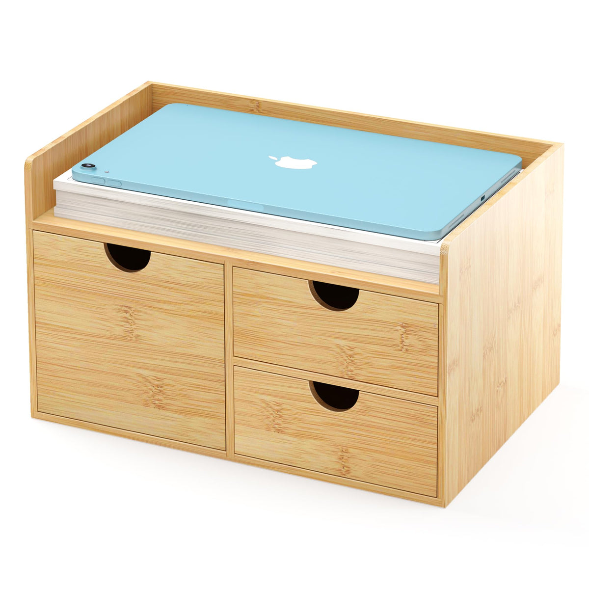 Bamboo Desk Drawer Organizer, Large Desktop Organizer with Drawers Tabletop Storage Organization Box for Office Home Toiletries Supplies Vanity, No Assembly Required (2 Drawer with Shelf)