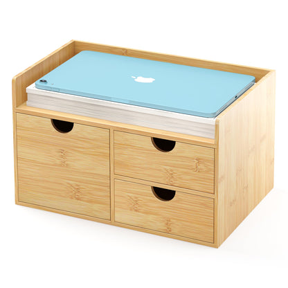 Bamboo Desk Drawer Organizer, Large Desktop Organizer with Drawers Tabletop Storage Organization Box for Office Home Toiletries Supplies Vanity, No Assembly Required (2 Drawer with Shelf)