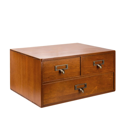 Modular Stackable Desktop Apothecary Cabinet with 3 Drawers - Solid Wood Medicine Cabinet for Tabletop - Card Catalog Drawers with Label Holders - Desktop Chest Drawer for Storage and Organization