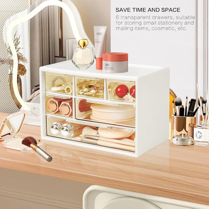 Desk Storage Organizer with 6 Mini Drawers, Stackable, White